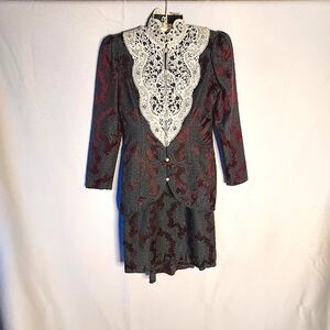JESSICA MCCLINTOCK VTG 2 PC Brocade & Lace Dress